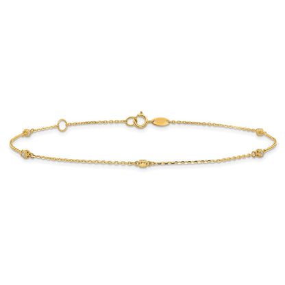 14K Yellow Gold Polished CZ 5 Station 9in with 1 in Ext. Anklet
