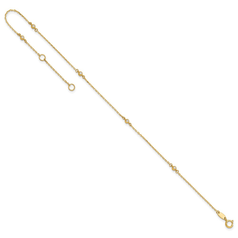 14K Yellow Gold Polished CZ 5 Station 9in with 1 in Ext. Anklet