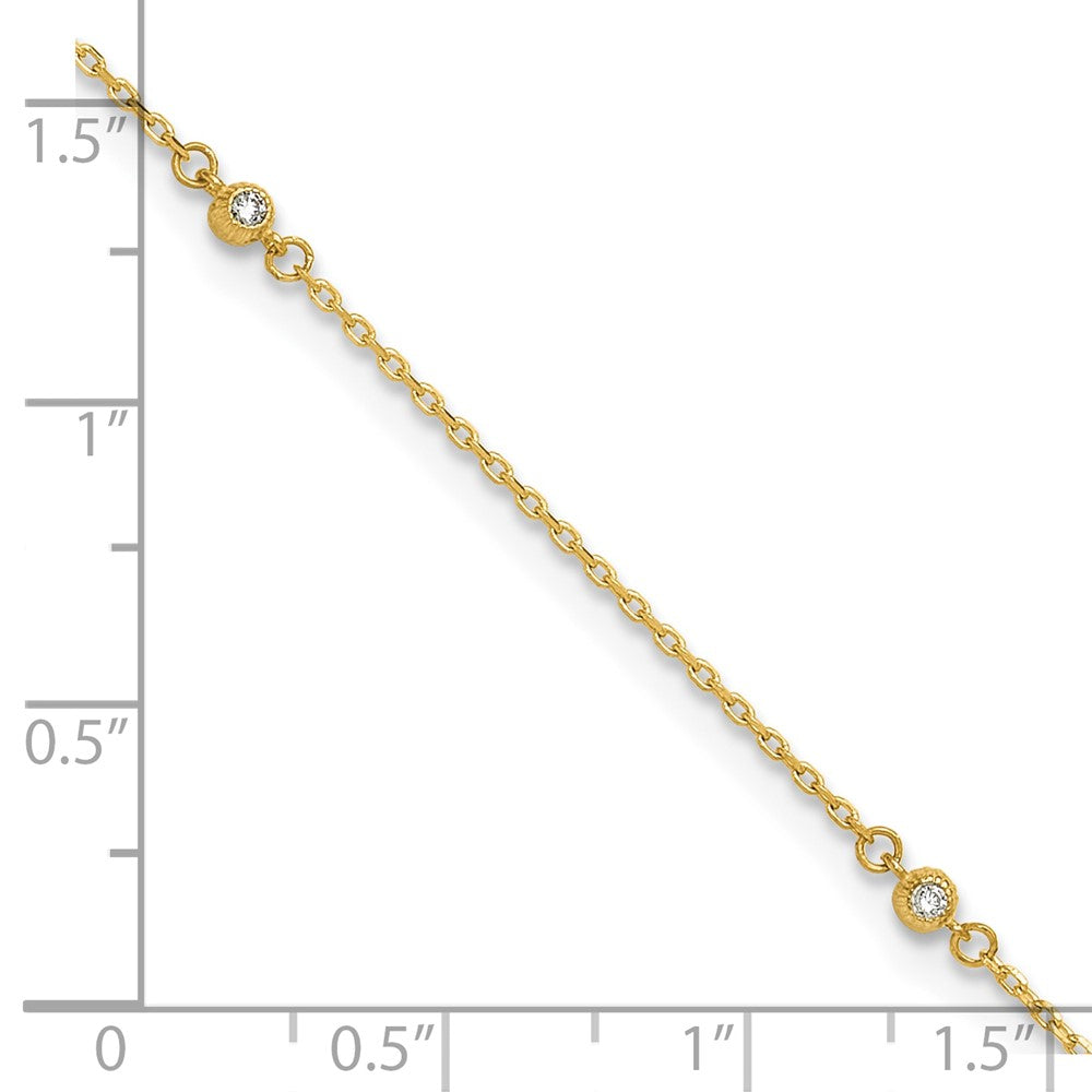 14K Yellow Gold Polished CZ 5 Station 9in with 1 in Ext. Anklet