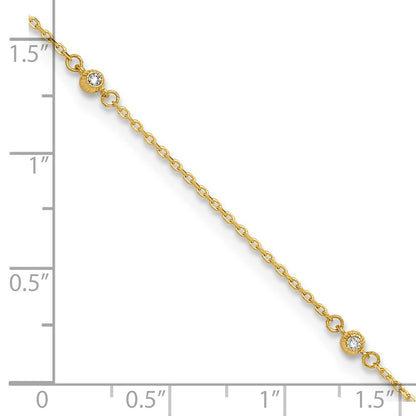 14K Yellow Gold Polished CZ 5 Station 9in with 1 in Ext. Anklet