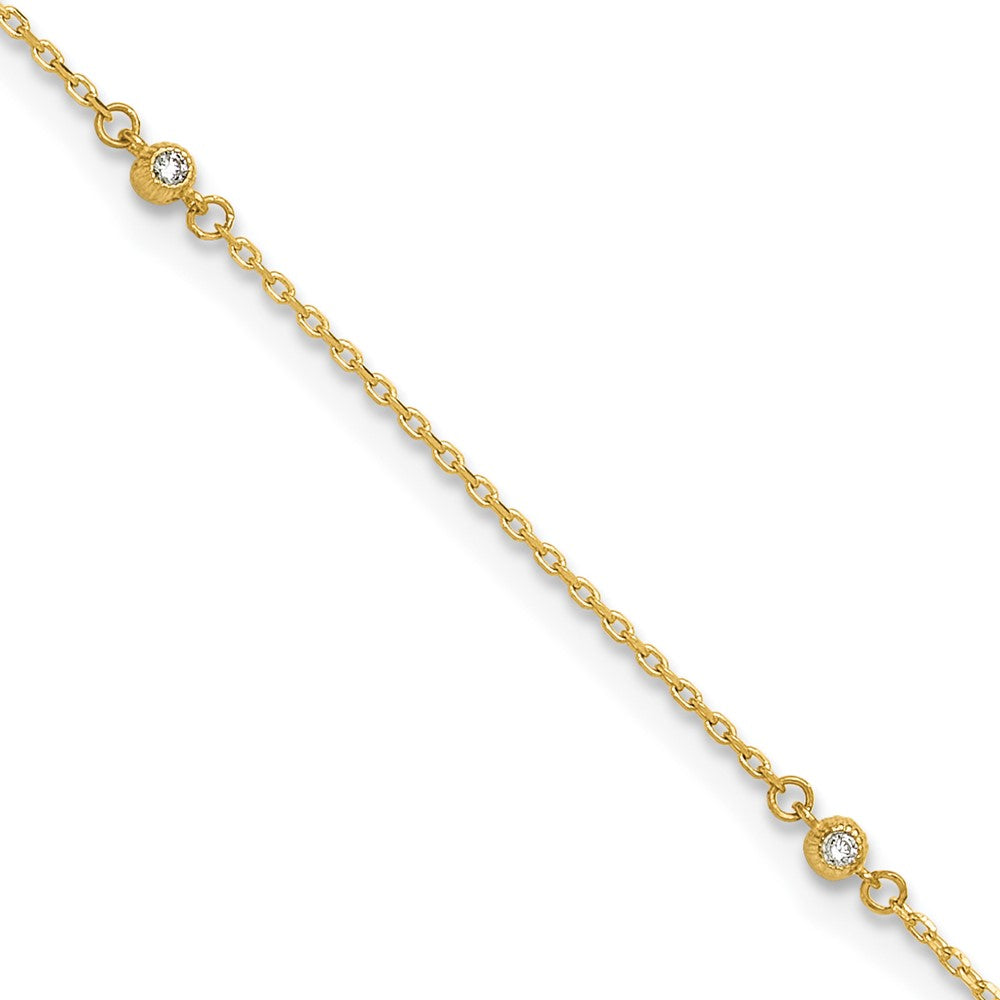 14K Yellow Gold Polished CZ 5 Station 9in with 1 in Ext. Anklet