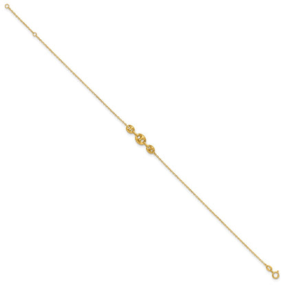 14K Yellow Gold Polished Fancy Link 9in Plus 1 in Ext. Anklet