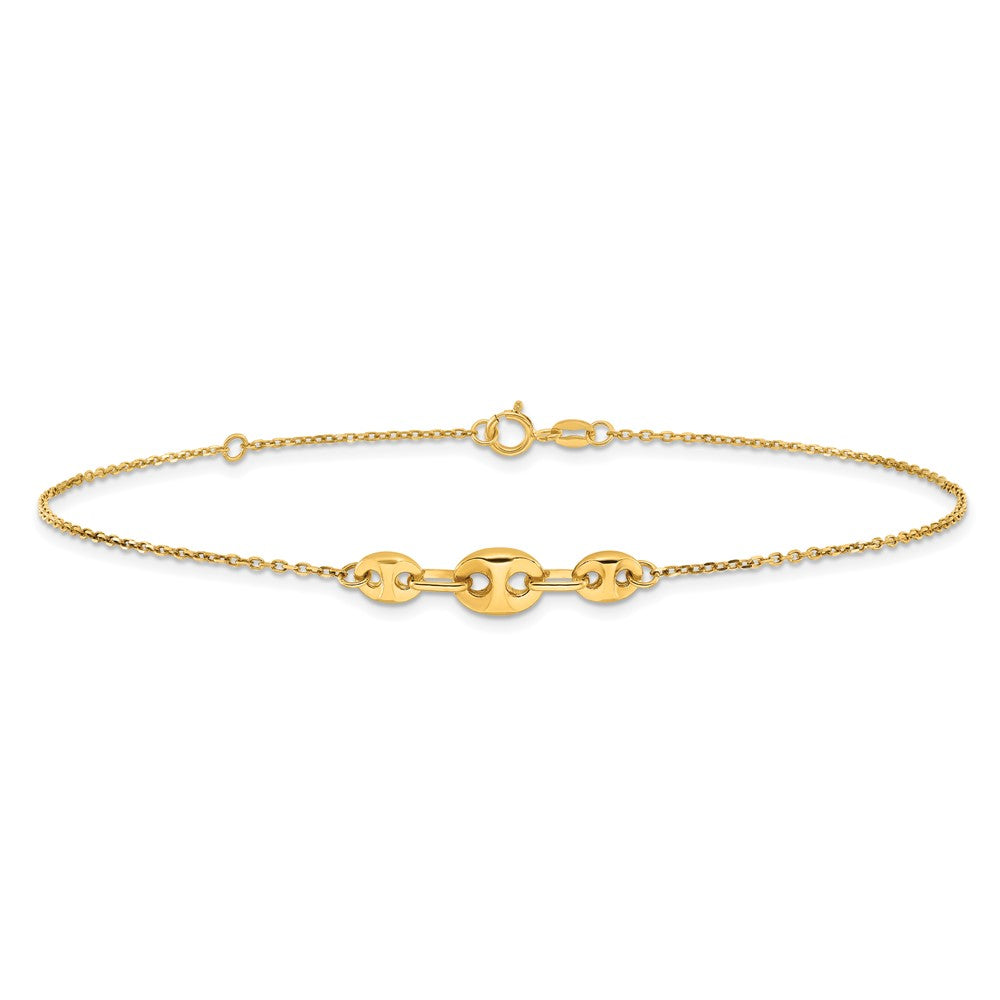 14K Yellow Gold Polished Fancy Link 9in Plus 1 in Ext. Anklet