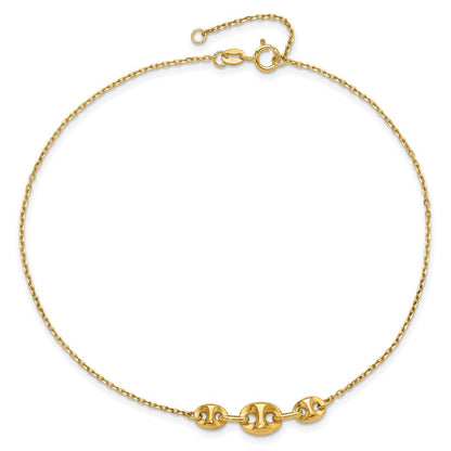14K Yellow Gold Polished Fancy Link 9in Plus 1 in Ext. Anklet