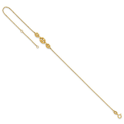 14K Yellow Gold Polished Fancy Link 9in Plus 1 in Ext. Anklet