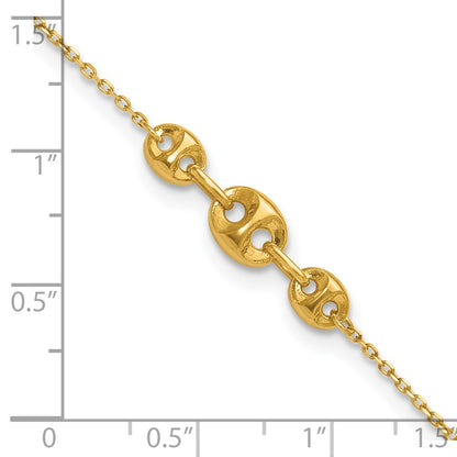 14K Yellow Gold Polished Fancy Link 9in Plus 1 in Ext. Anklet