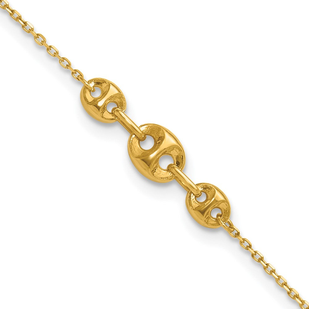 14K Yellow Gold Polished Fancy Link 9in Plus 1 in Ext. Anklet