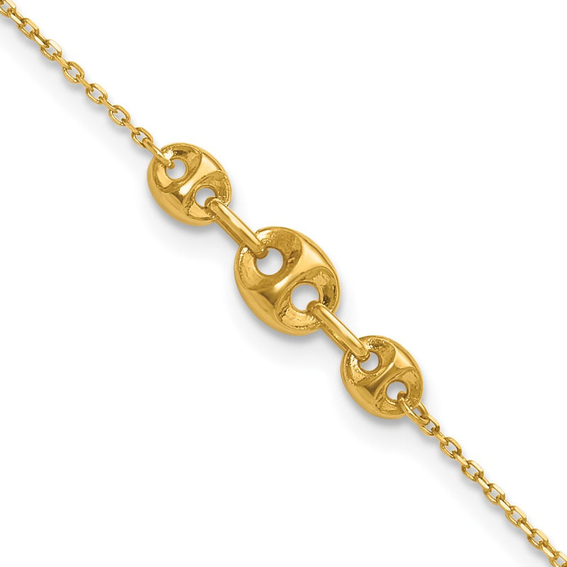14K Yellow Gold Polished Fancy Link 9in Plus 1 in Ext. Anklet
