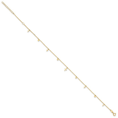14K Yellow Gold Polished Crosses 9in Plus 2in Ext. Anklet