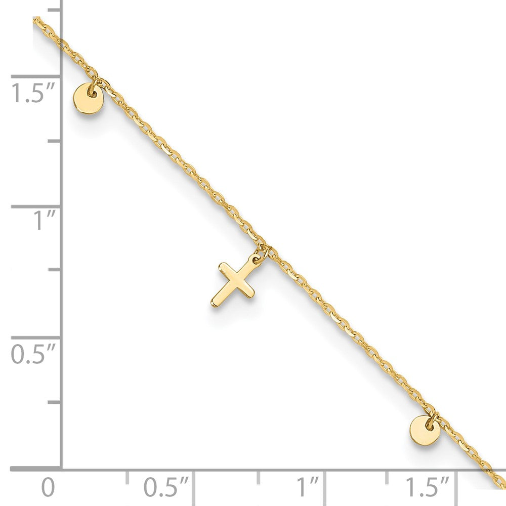 14K Yellow Gold Polished Crosses 9in Plus 2in Ext. Anklet
