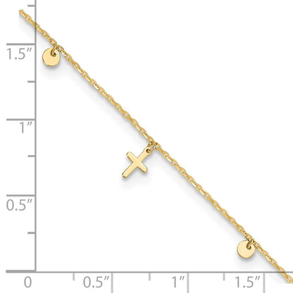14K Yellow Gold Polished Crosses 9in Plus 2in Ext. Anklet
