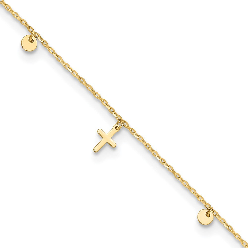 14K Yellow Gold Polished Crosses 9in Plus 2in Ext. Anklet
