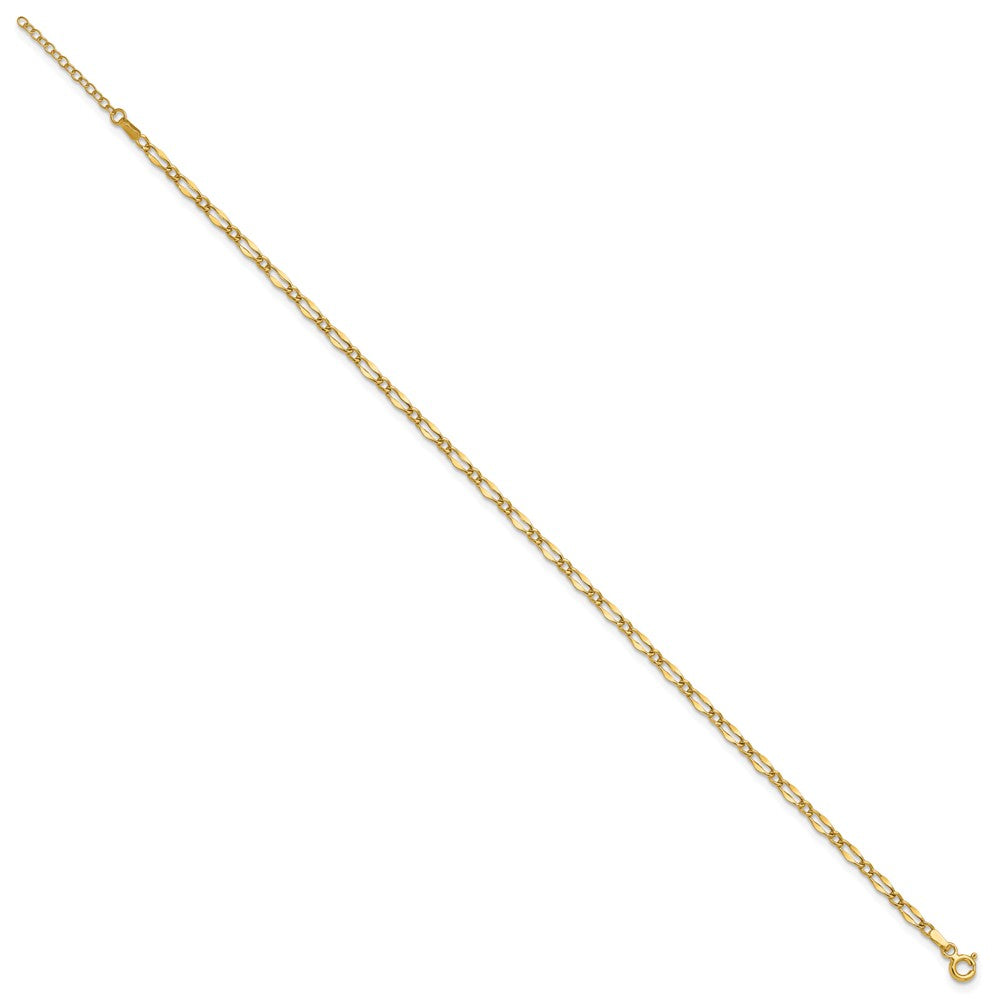 14K Yellow Gold Polished Fancy Link Plus Extension Chain Anklet
