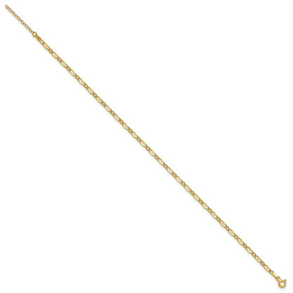 14K Yellow Gold Polished Fancy Link Plus Extension Chain Anklet