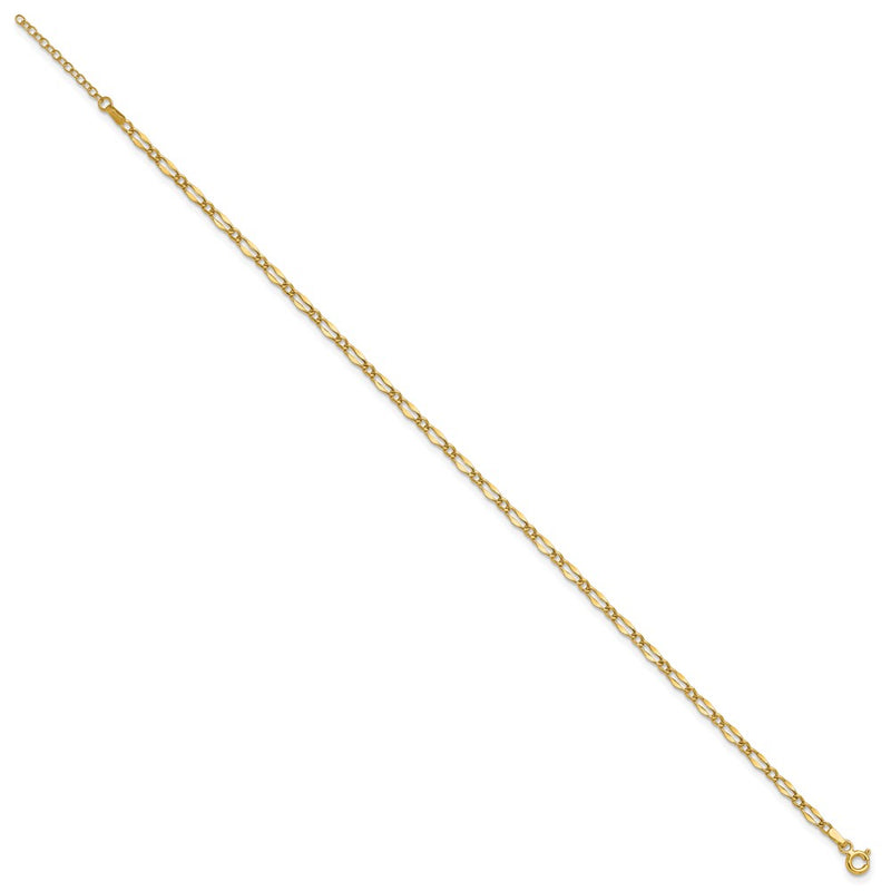 14K Yellow Gold Polished Fancy Link Plus Extension Chain Anklet