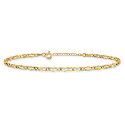 14K Yellow Gold Polished Fancy Link Plus Extension Chain Anklet