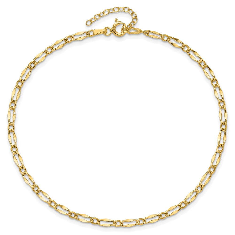 14K Yellow Gold Polished Fancy Link Plus Extension Chain Anklet