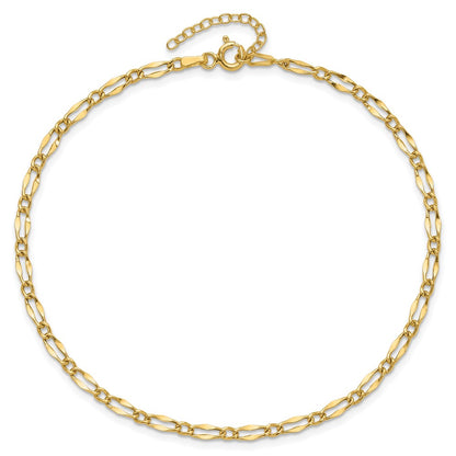 14K Yellow Gold Polished Fancy Link Plus Extension Chain Anklet