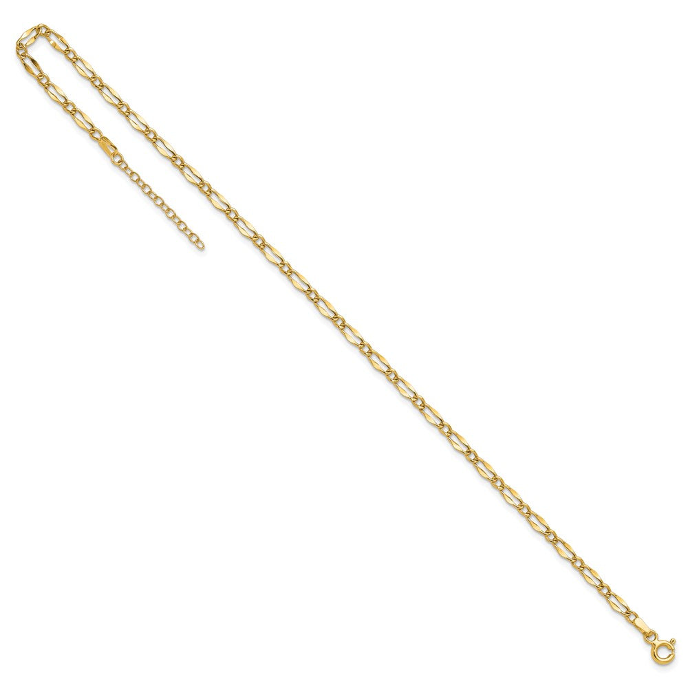 14K Yellow Gold Polished Fancy Link Plus Extension Chain Anklet
