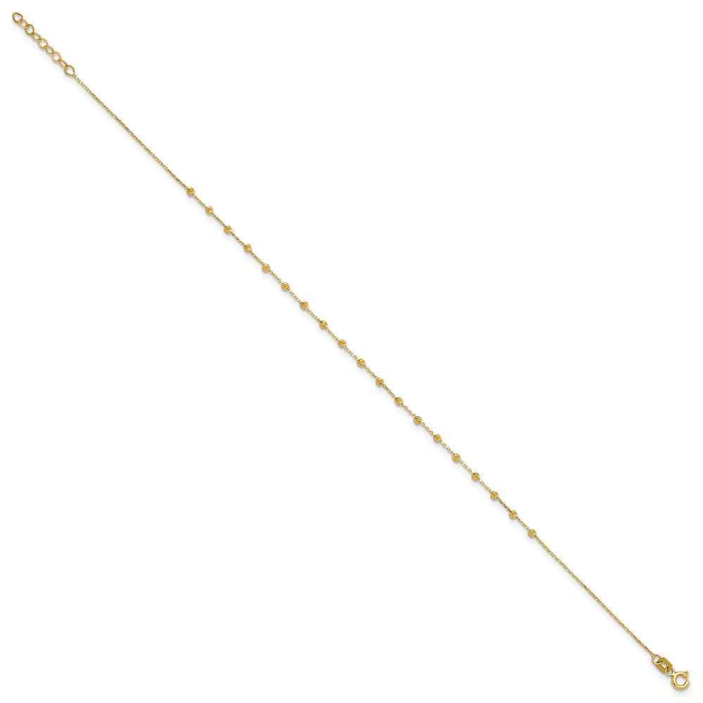 14K Yellow Gold Polished Diamond-Cut Beaded 9in Plus .75in Ext. Anklet