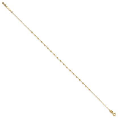 14K Yellow Gold Polished Diamond-Cut Beaded 9in Plus .75in Ext. Anklet