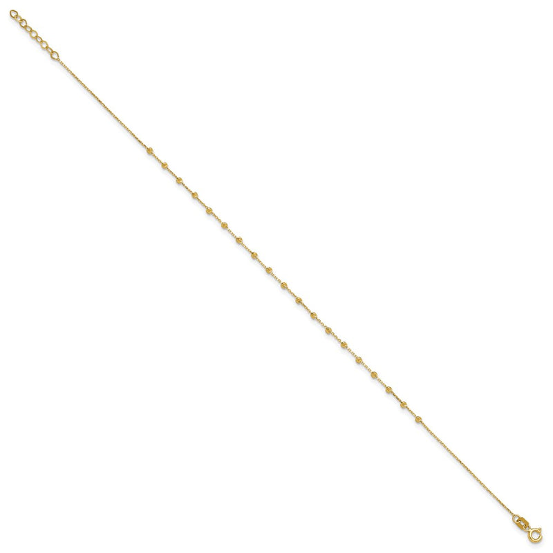 14K Yellow Gold Polished Diamond-Cut Beaded 9in Plus .75in Ext. Anklet