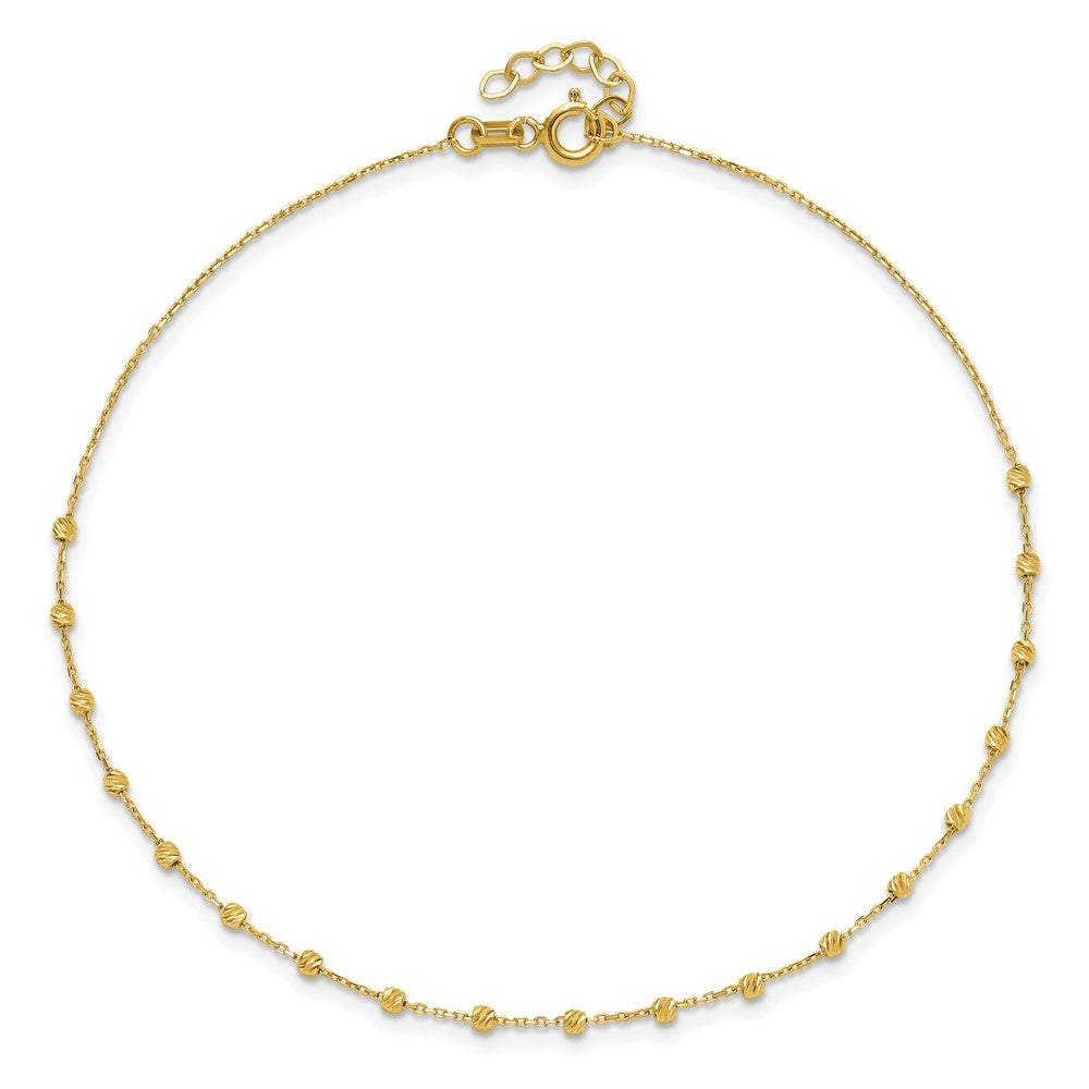 14K Yellow Gold Polished Diamond-Cut Beaded 9in Plus .75in Ext. Anklet