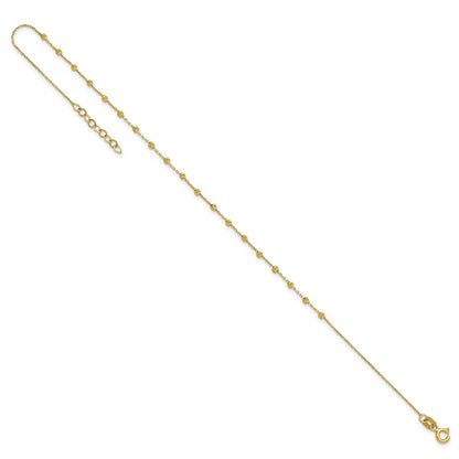 14K Yellow Gold Polished Diamond-Cut Beaded 9in Plus .75in Ext. Anklet
