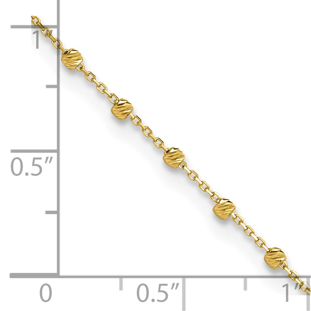 14K Yellow Gold Polished Diamond-Cut Beaded 9in Plus .75in Ext. Anklet