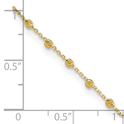 14K Yellow Gold Polished Diamond-Cut Beaded 9in Plus .75in Ext. Anklet