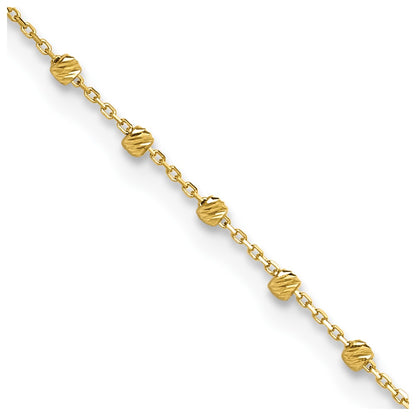 14K Yellow Gold Polished Diamond-Cut Beaded 9in Plus .75in Ext. Anklet