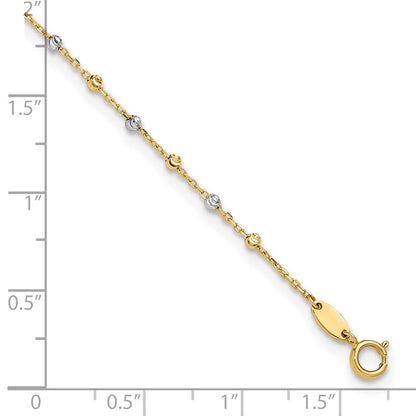 14K Two-Tone Polished and Diamond-Cut Beads 10in Plus 1in Ext. Anklet