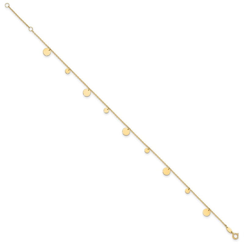 14K Yellow Gold Polished Circles 9in Plus 1in Ext. Anklet