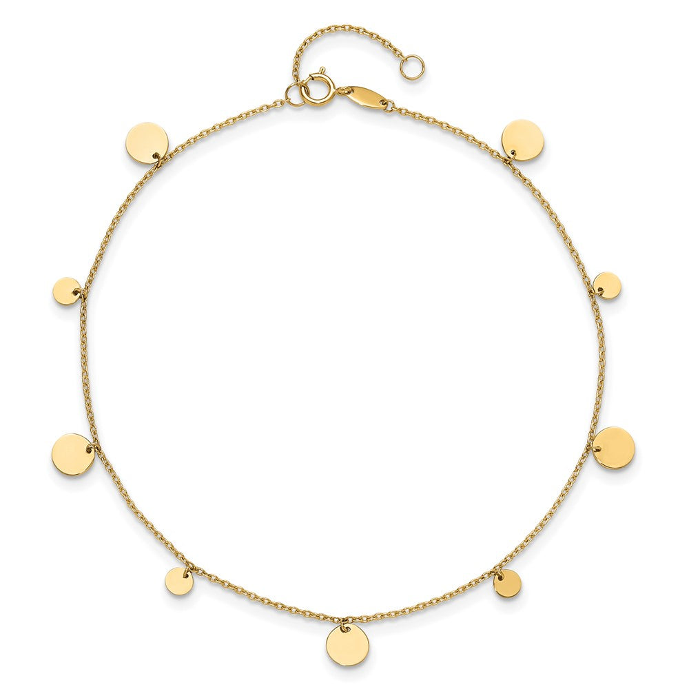 14K Yellow Gold Polished Circles 9in Plus 1in Ext. Anklet