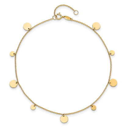 14K Yellow Gold Polished Circles 9in Plus 1in Ext. Anklet