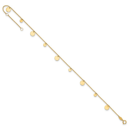 14K Yellow Gold Polished Circles 9in Plus 1in Ext. Anklet