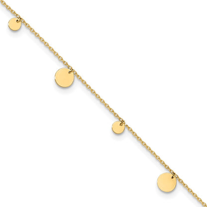 14K Yellow Gold Polished Circles 9in Plus 1in Ext. Anklet