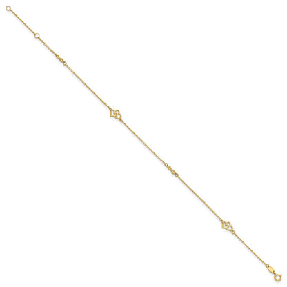 14K Yellow Gold Polished Hearts and Infinity 9in Plus 1in Ext. Anklet