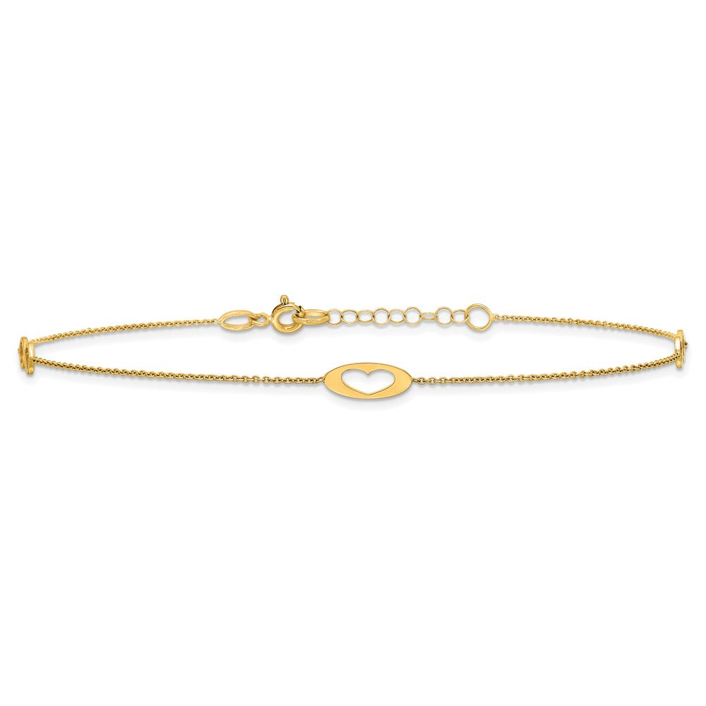14K Yellow Gold Polished Infinity and Heart 9in Plus 1in Ext Anklet