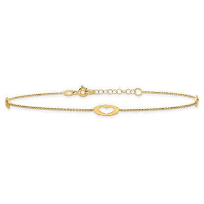 14K Yellow Gold Polished Infinity and Heart 9in Plus 1in Ext Anklet