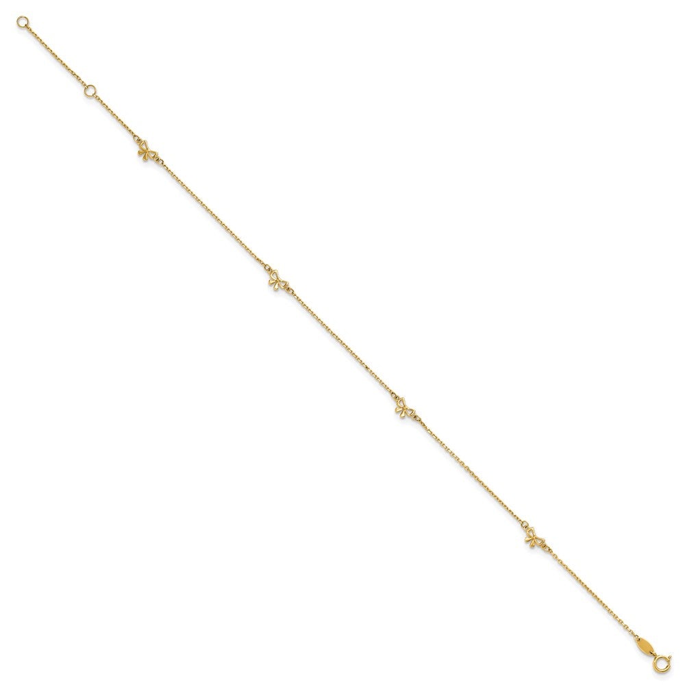 14K Yellow Gold Polished Bows 9in Plus 1in Ext. Anklet