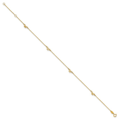 14K Yellow Gold Polished Bows 9in Plus 1in Ext. Anklet