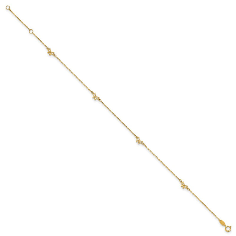 14K Yellow Gold Polished Bows 9in Plus 1in Ext. Anklet