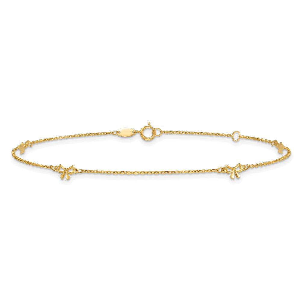 14K Yellow Gold Polished Bows 9in Plus 1in Ext. Anklet
