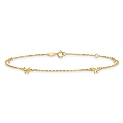 14K Yellow Gold Polished Bows 9in Plus 1in Ext. Anklet