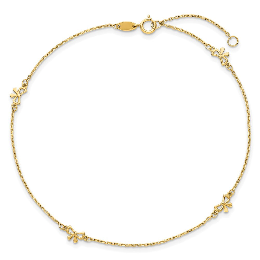 14K Yellow Gold Polished Bows 9in Plus 1in Ext. Anklet