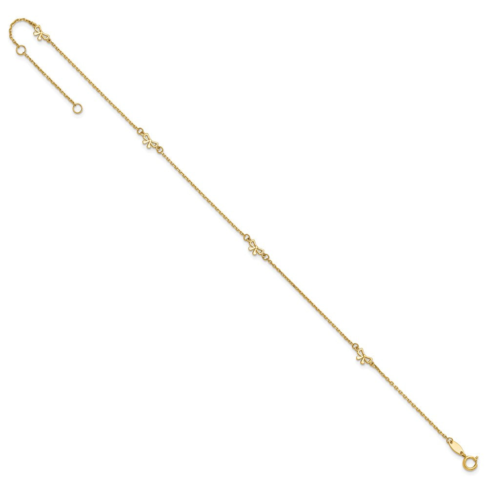 14K Yellow Gold Polished Bows 9in Plus 1in Ext. Anklet