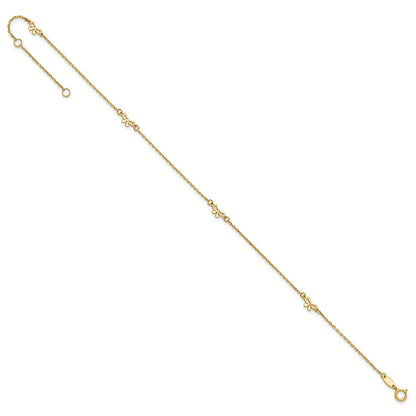 14K Yellow Gold Polished Bows 9in Plus 1in Ext. Anklet
