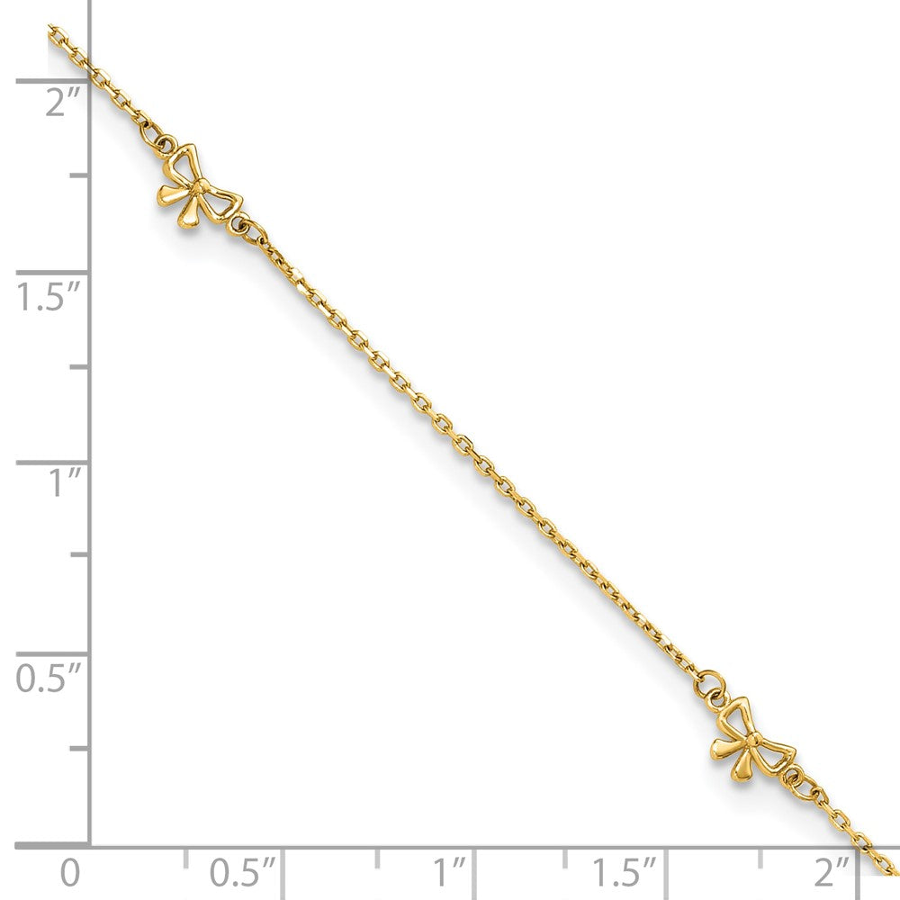 14K Yellow Gold Polished Bows 9in Plus 1in Ext. Anklet