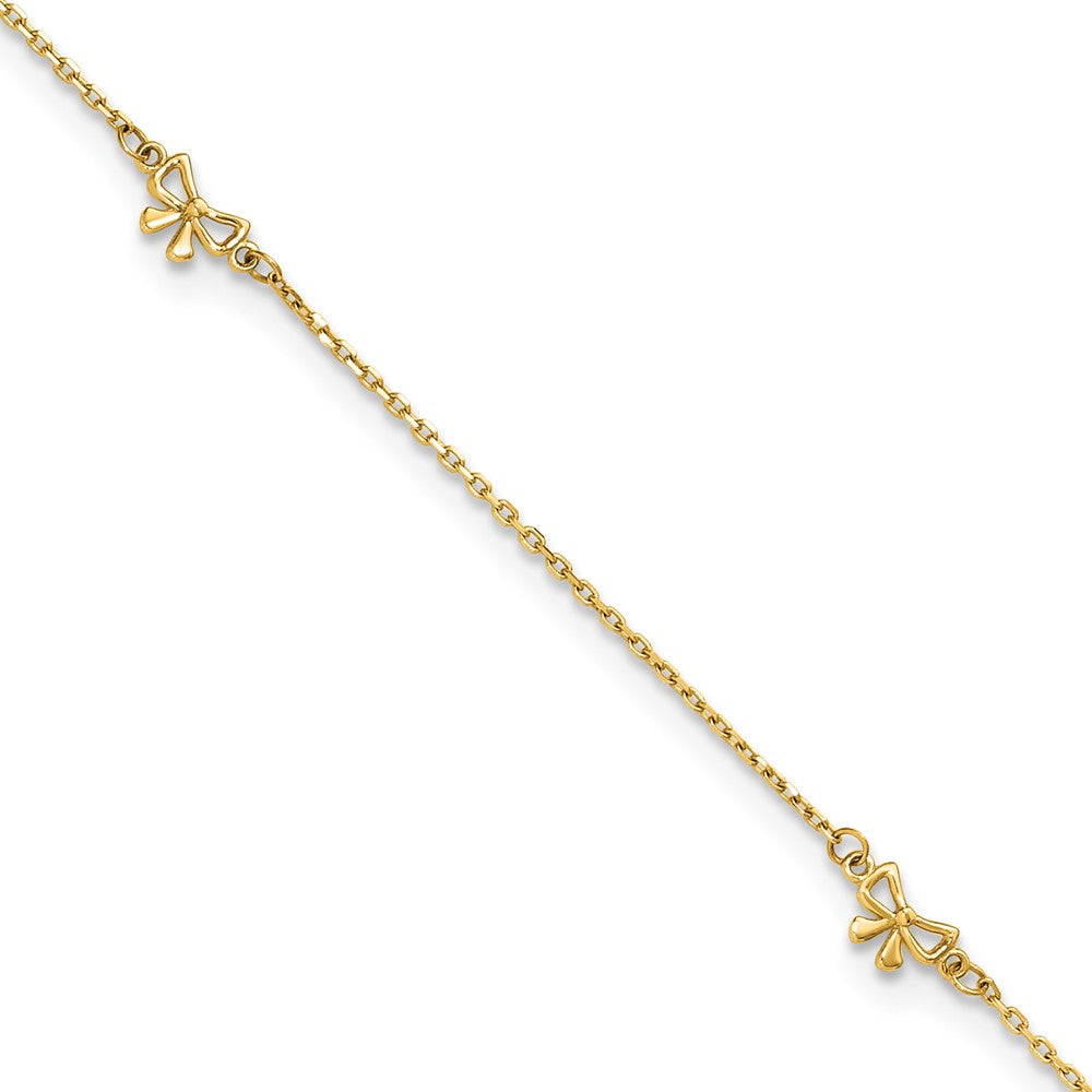 14K Yellow Gold Polished Bows 9in Plus 1in Ext. Anklet